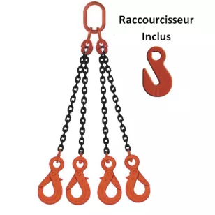 Elingue chaine - 4Brins - Crochet V/Auto à Oeil + raccourcisseur - Longueur : 1m à 6m - CMU de 2T36 à 11T2 - Elingue chaine - 4Brins - Crochet V/Auto à Oeil + raccourcisseur - Longueur : 1m à 6m - CMU de 2T36 à 11T2 - Visuel